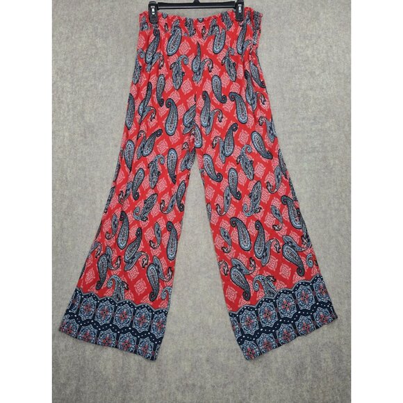 EST. 1946 Womens Red Paisley Print Wide-Leg Pants L Lightweight Rayon Boho - Picture 2 of 8
